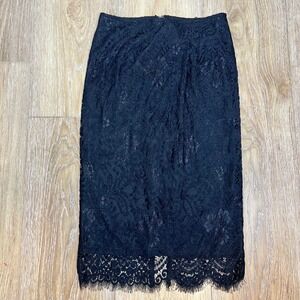 Charlotte Russe Black Lace Pencil Skirt Midi Sheer Overlay Size M‎